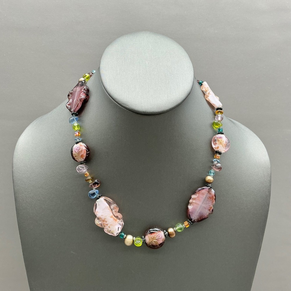 Premier Designs Necklace Womens Multicolor Beaded Floral Glass Art Deco Style